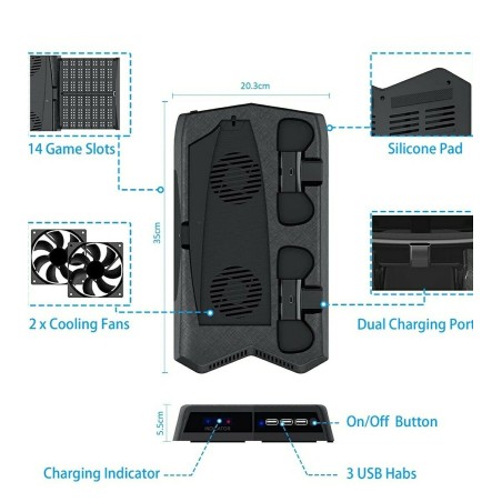 Playstation 5 PS5 Stand and Cooling with Dual Controller Charging